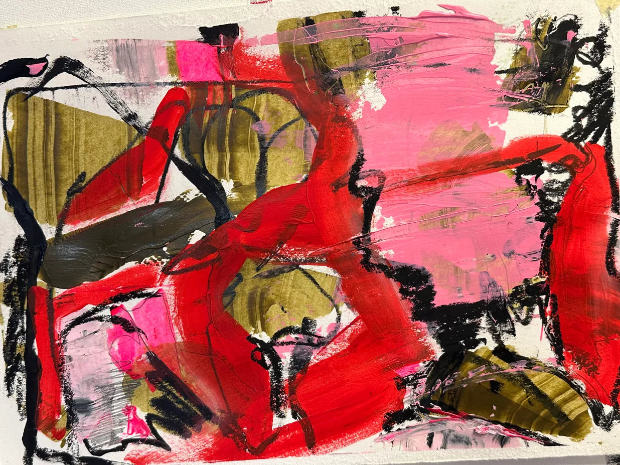 Abstraktion und Dynamik 5 - Acryl auf Büttenpapier von Margit Heuser