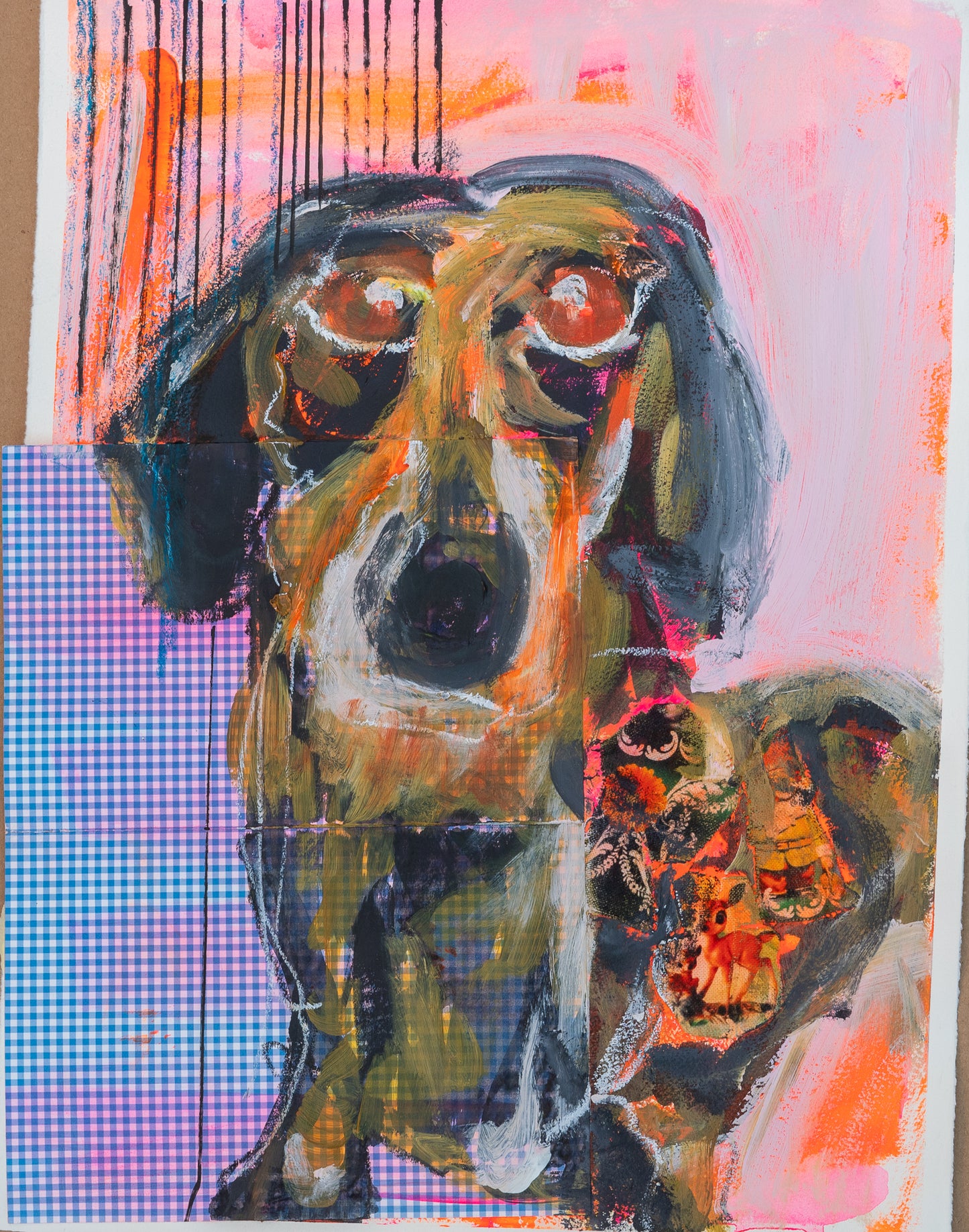 Dackel mit Brille - Acryl auf Büttenpapier von Margit Heuser
