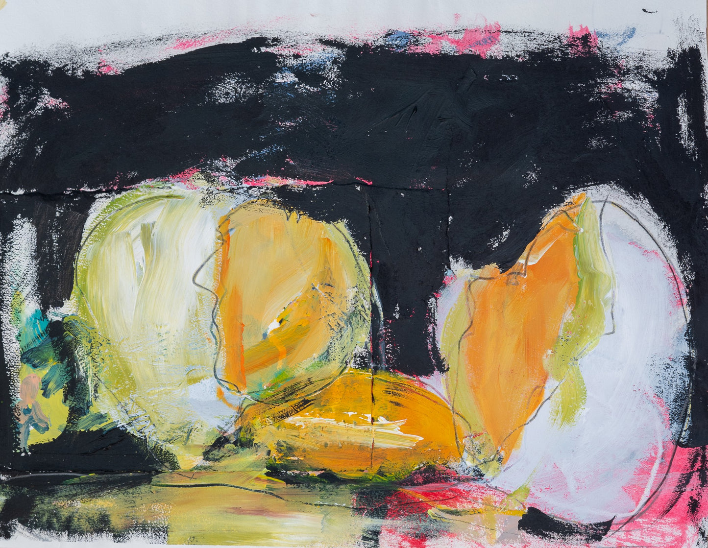 "Eier zum Frühstück" - Acryl auf Büttenpapier von Margit Heuser